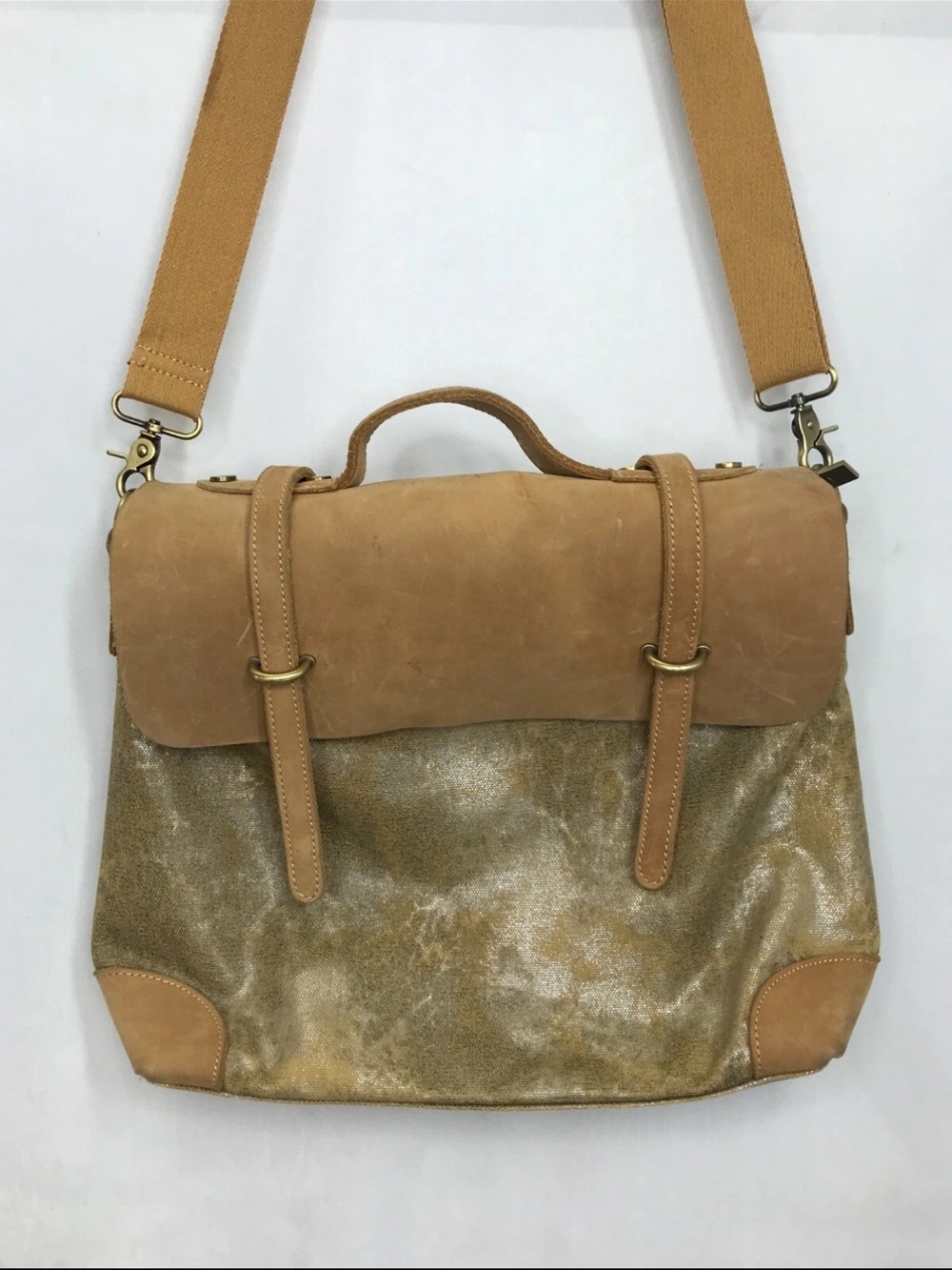 Anthropologie Jesslyn Blake Leather Metallic Canvas Women’s Bag Satchel